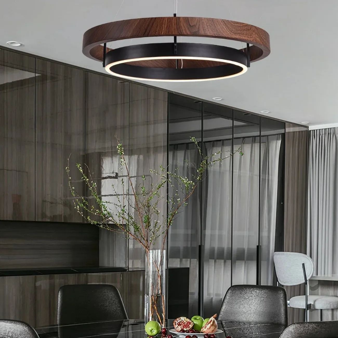 Muto Modern Round Metal Wood Chandelier Dining Living Room Bedroom