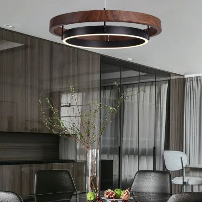 Muto Modern Round Metal Wood Chandelier Dining Living Room Bedroom