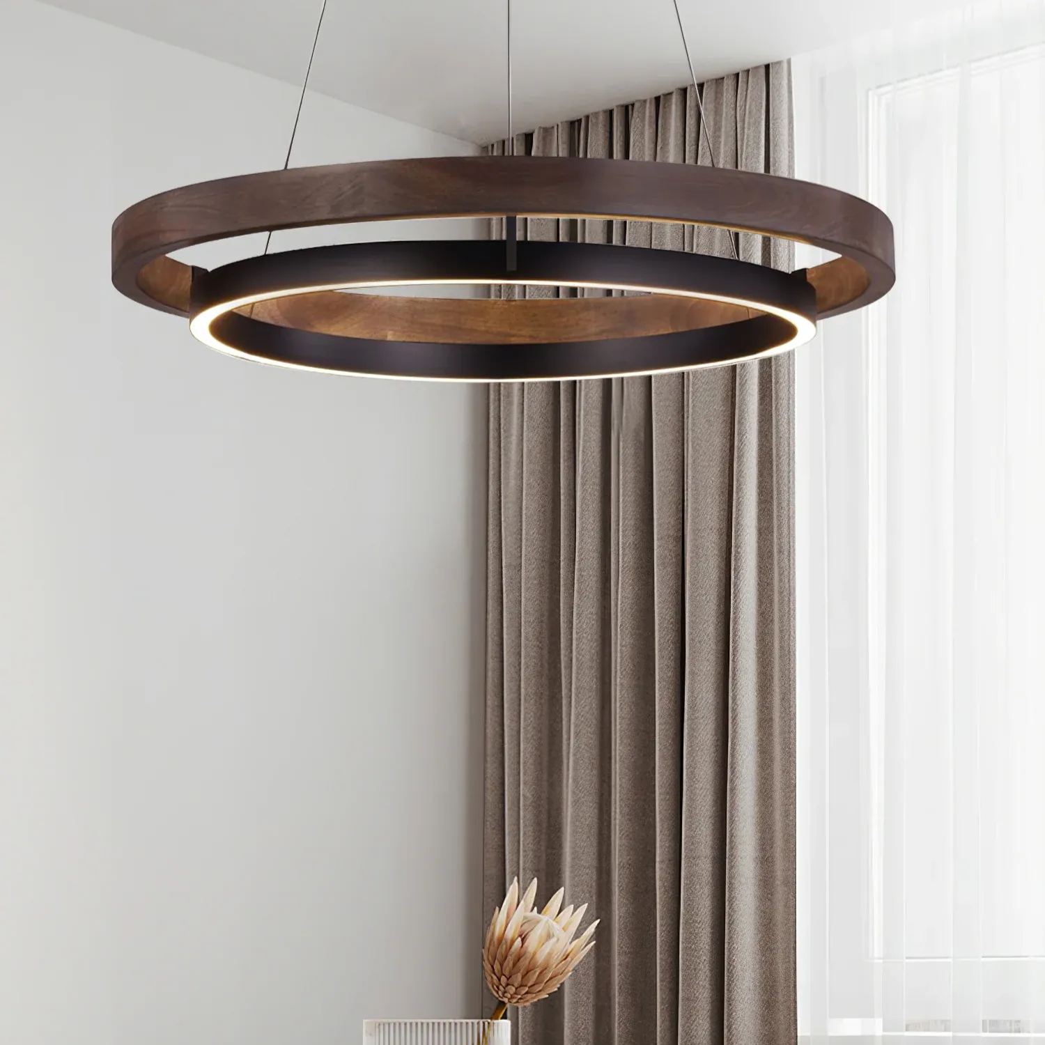 Muto Modern Round Metal Wood Chandelier Dining Living Room Bedroom