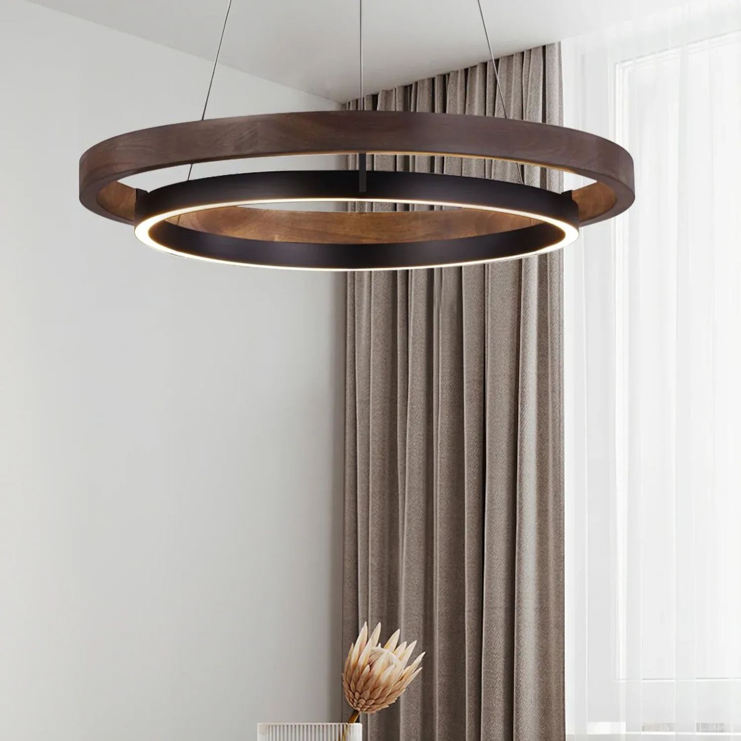 Muto Modern Round Metal Wood Chandelier Dining Living Room Bedroom