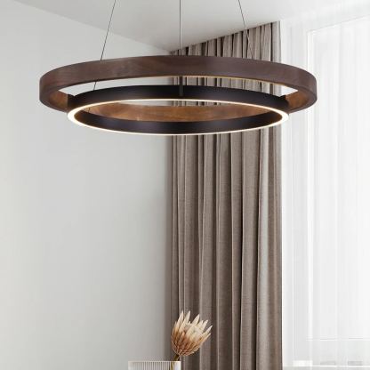 Muto Modern Round Metal Wood Chandelier Dining Living Room Bedroom