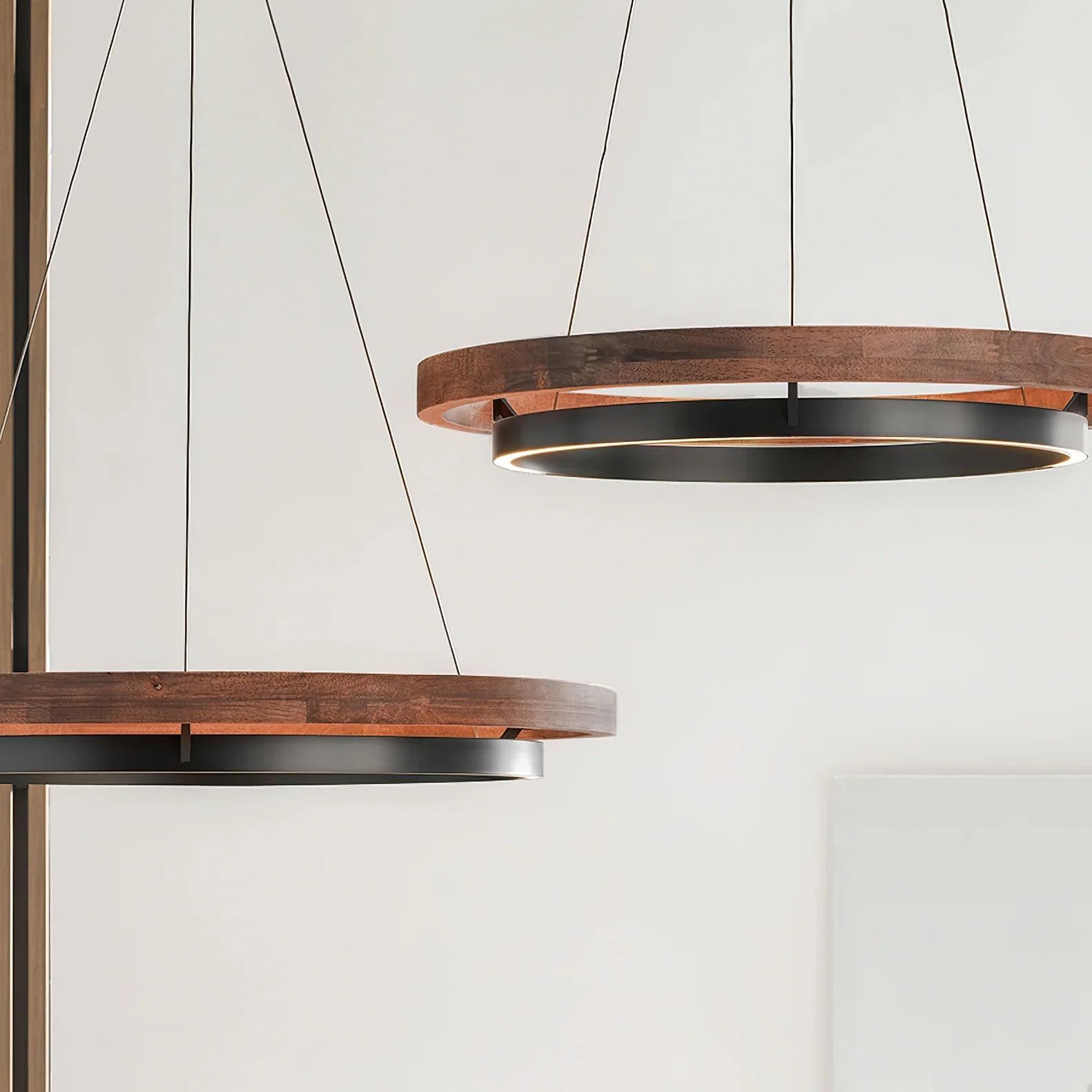 Muto Modern Round Metal Wood Chandelier Dining Living Room Bedroom