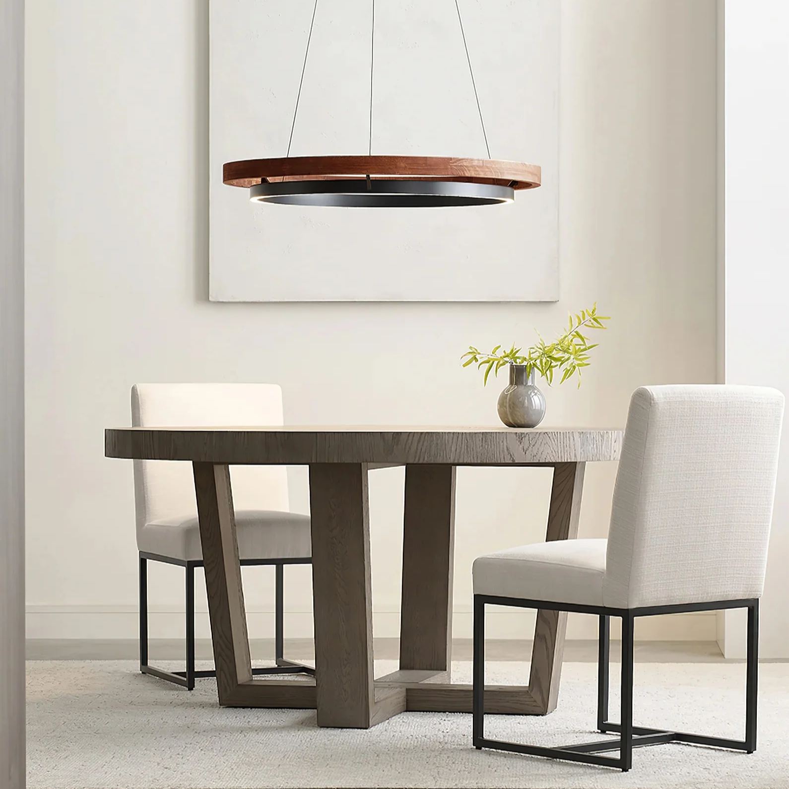 Muto Modern Round Metal Wood Chandelier Dining Living Room Bedroom
