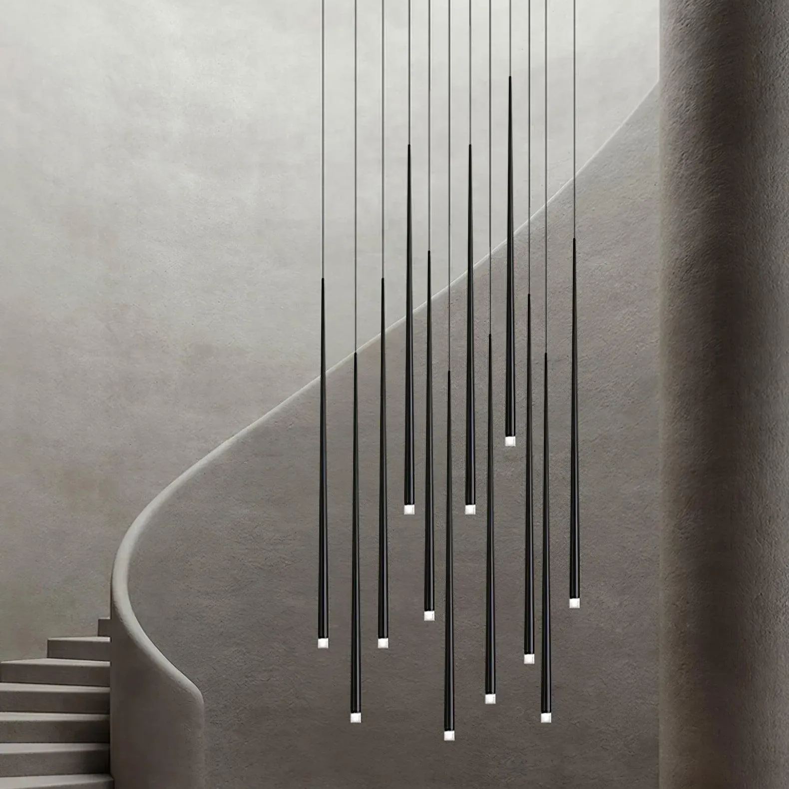 Edge Modern Slender Cone Metal Chandelier Hallway Living Room