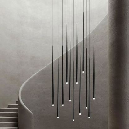 Edge Modern Slender Cone Metal Chandelier Hallway Living Room
