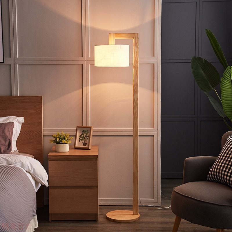 Ozawa Moderne Design Vloerlamp Haakse Arm Beige Hout/Stof Slaapkamer/Woonkamer