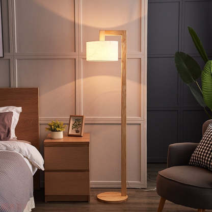 Ozawa Moderne Design Vloerlamp Haakse Arm Beige Hout/Stof  Slaapkamer/Woonkamer