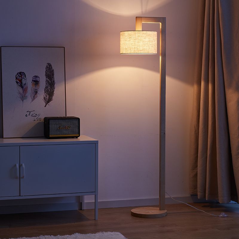 Ozawa Moderne Design Vloerlamp Haakse Arm Beige Hout/Stof Slaapkamer/Woonkamer