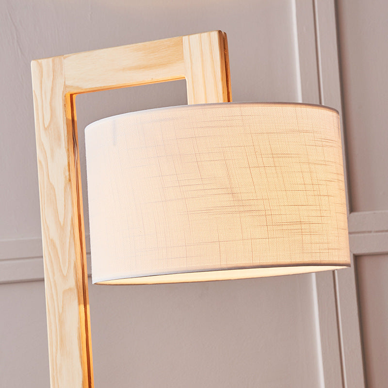 Ozawa Moderne Design Vloerlamp Haakse Arm Beige Hout/Stof  Slaapkamer/Woonkamer