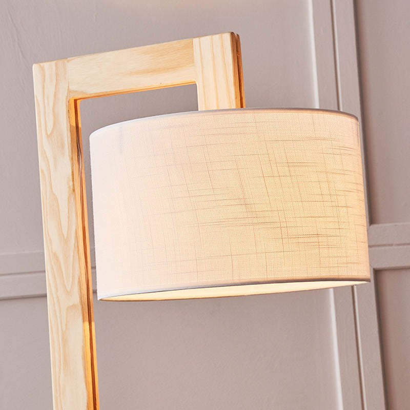 Ozawa Moderne Design Vloerlamp Haakse Arm Beige Hout/Stof Slaapkamer/Woonkamer