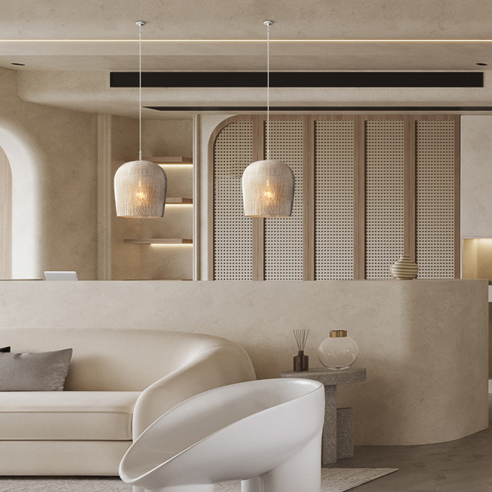 Ritta Ronde LED Hanglamp Zwart Wit Metaal Rotan Eetkamer Slaapkamer
