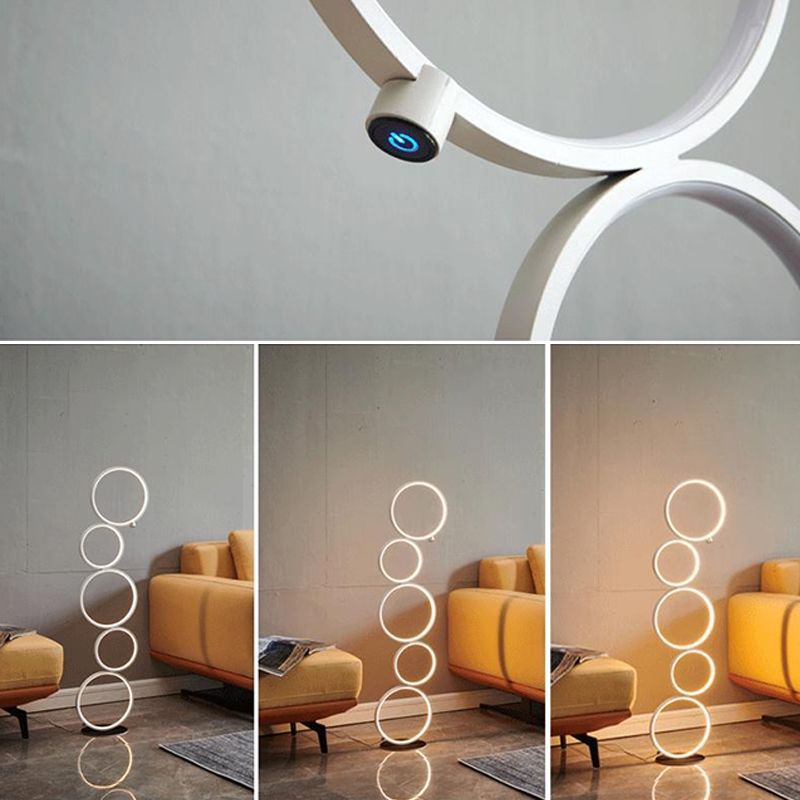 Arisha Scandinavische Moderne Ring Staande Lamp, Zwart/Wit, Woonkamer