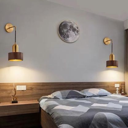 Ozawa Vintage Cilinder Wandlamp Hout/Metaal Goud Slaapkamer/Eetkamer/Woonkamer