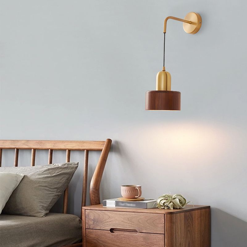Ozawa Vintage Cilinder Wandlamp Hout/Metaal Goud Slaapkamer/Eetkamer/Woonkamer