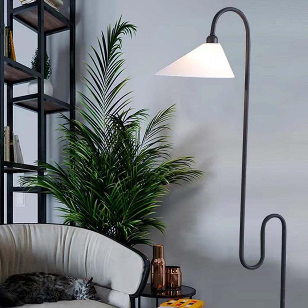 Salgado Design Gebogen LED Vloerlamp Wit Zwart Metaal Stof Woonkamer