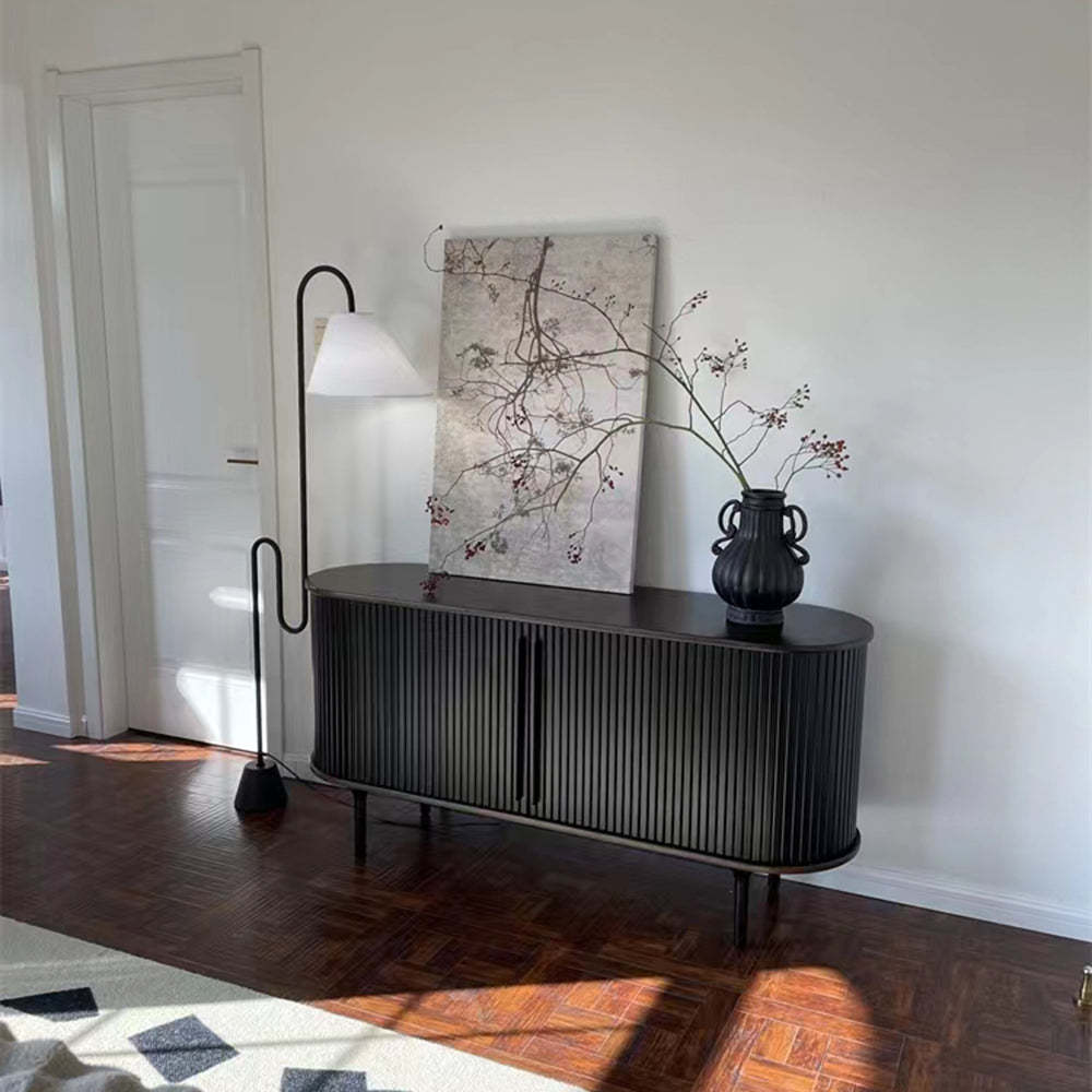 Salgado Design Gebogen LED Vloerlamp Wit Zwart Metaal Stof Woonkamer