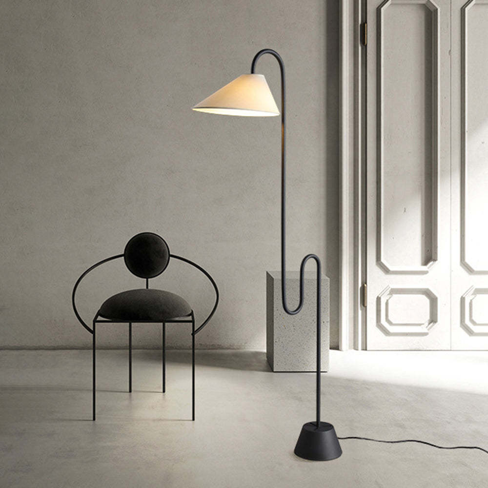 Salgado Design Gebogen LED Vloerlamp Wit Zwart Metaal Stof Woonkamer