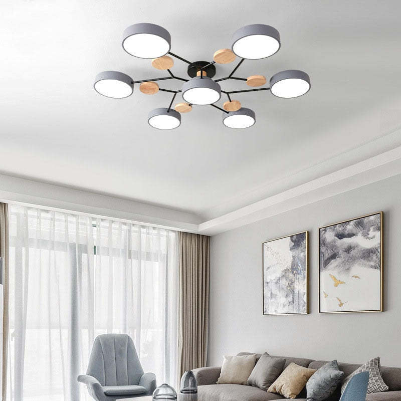 Sienna Ronde Moderne LED Plafondlampen Wit Grijs Groen Hout Metaal