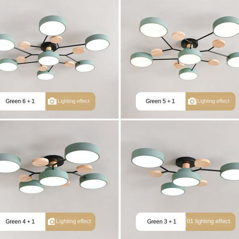 Sienna Ronde Moderne LED Plafondlampen Wit Grijs Groen Hout Metaal