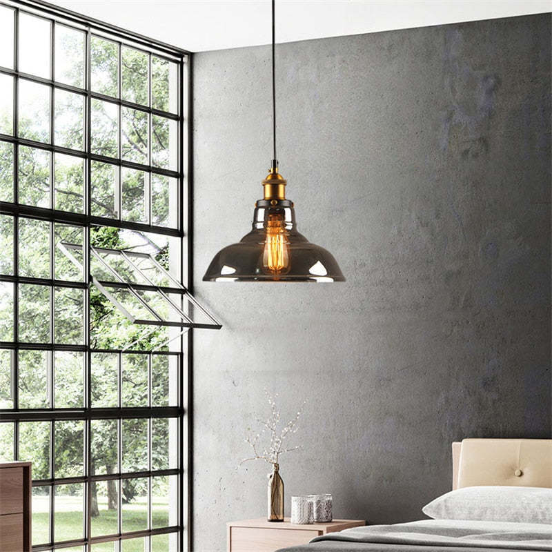 Levy Industriële Glazen Hanglamp Helder/Amber/Rookgrijs Woonkamer/Slaapkamer