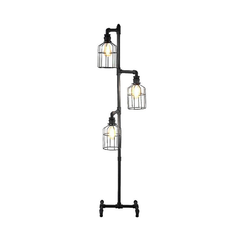 Alessio Retro Metalen Design Vloerlamp Met Vogelkooi 3 Koppen Zwart