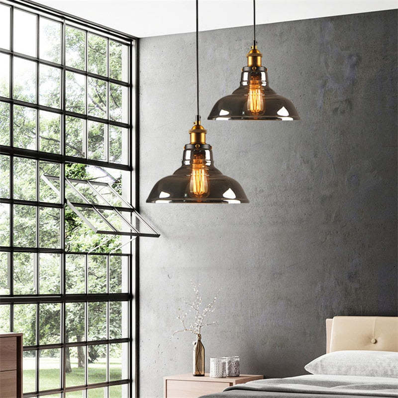 Levy Industriële Glazen Hanglamp Helder/Amber/Rookgrijs Woonkamer/Slaapkamer
