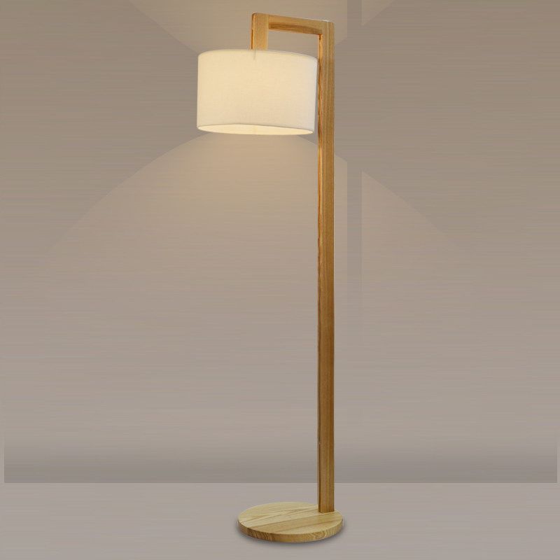 Ozawa Moderne Design Vloerlamp Haakse Arm Beige Hout/Stof Slaapkamer/Woonkamer