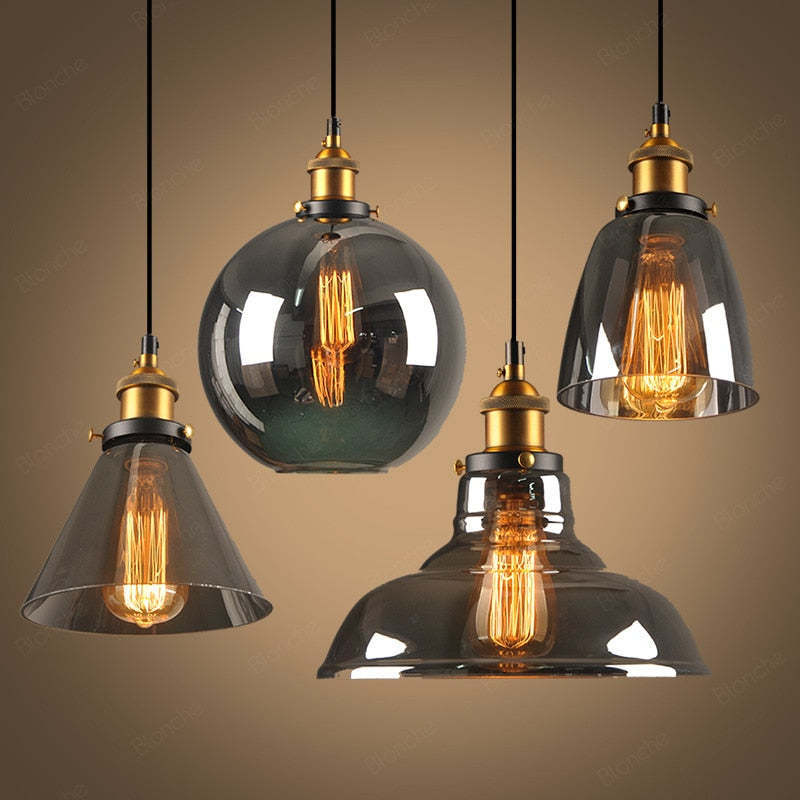 Levy Industriële Glazen Hanglamp Helder/Amber/Rookgrijs Woonkamer/Slaapkamer