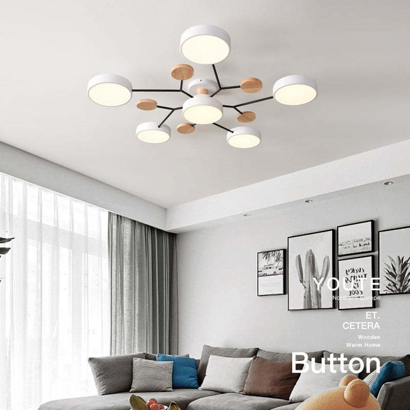 Sienna Ronde Moderne LED Plafondlampen Wit Grijs Groen Hout Metaal