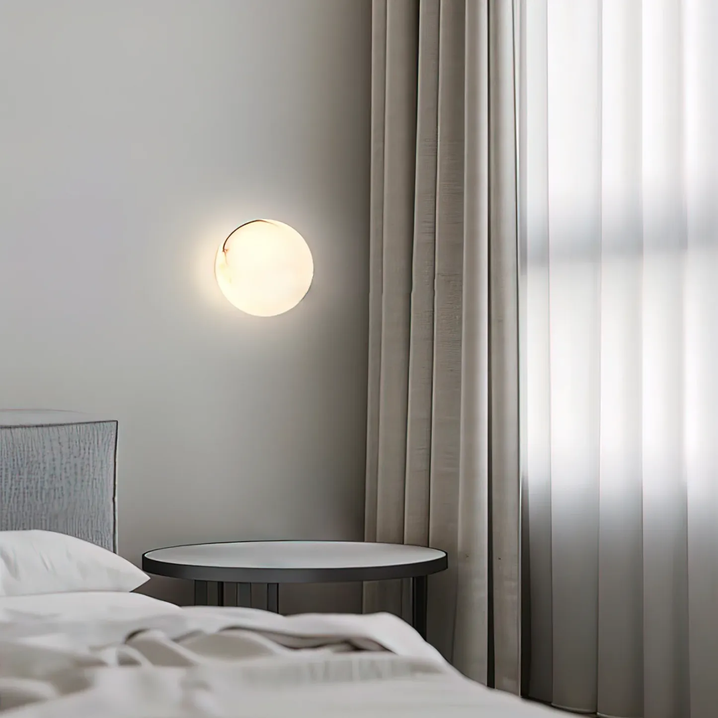 Modern Round Mini Alabaster Wall Light Bedroom Living Room | Las Sola