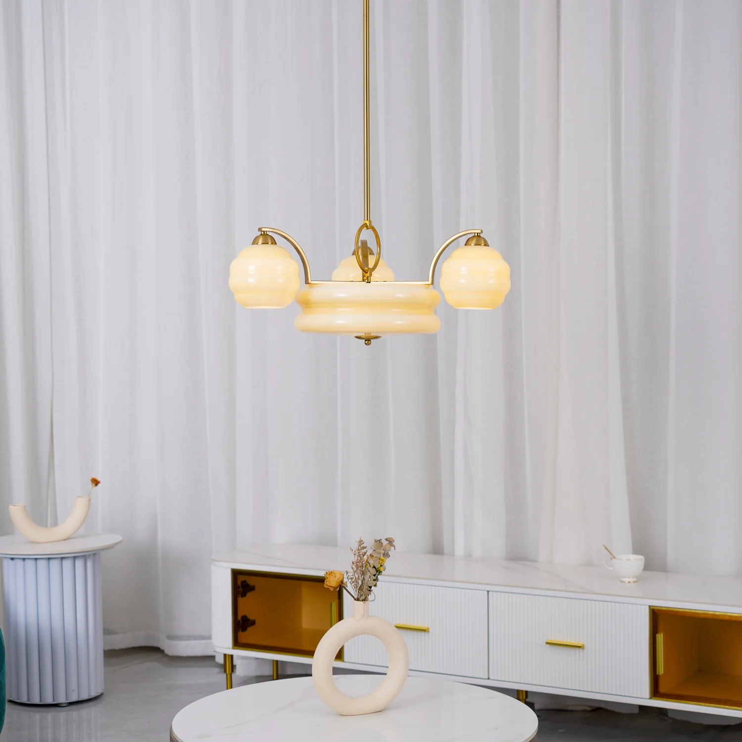 Valentina Vintage Classical Brass Glass Chandelier Living Dining Room