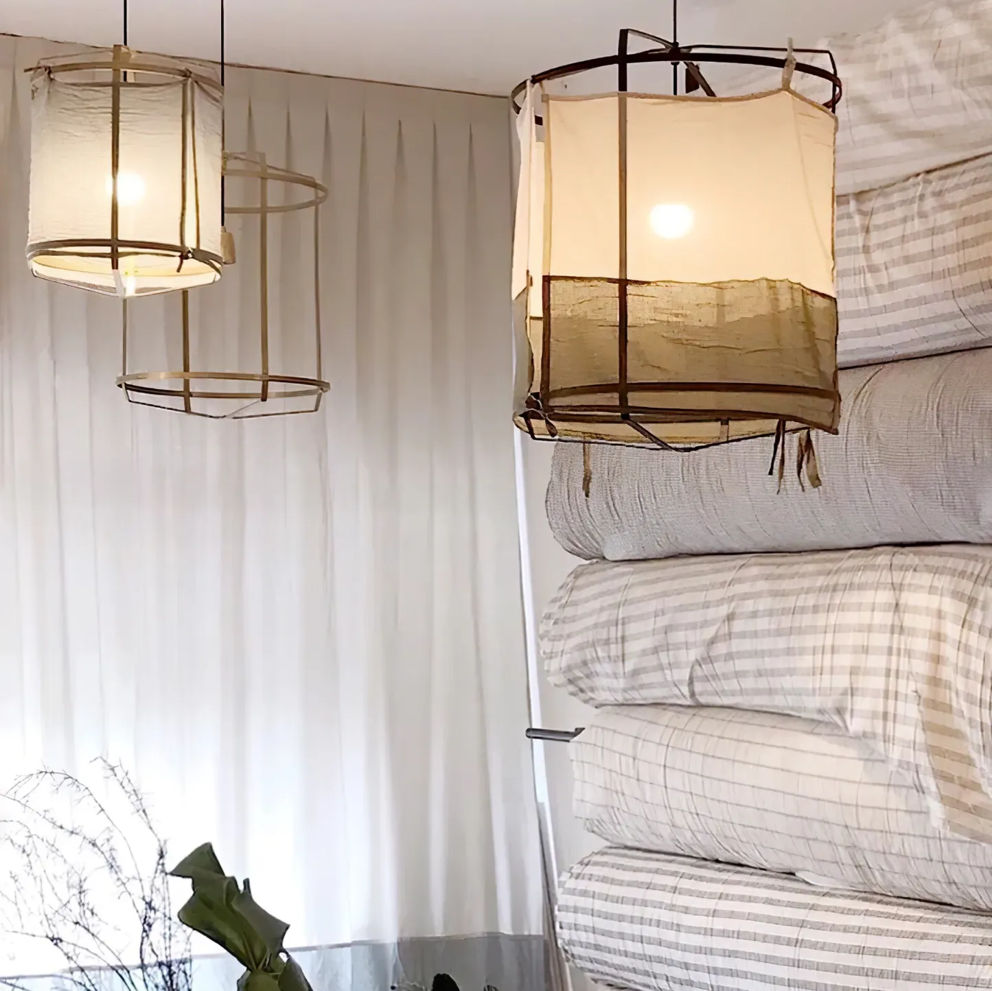 Ozawa Modern Cottage Fabric Pendant Light Shades Living Dining Room Bedroom