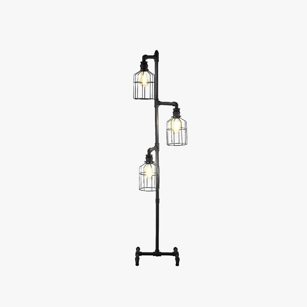Alessio Retro Metalen Design Vloerlamp Met Vogelkooi 3 Koppen Zwart
