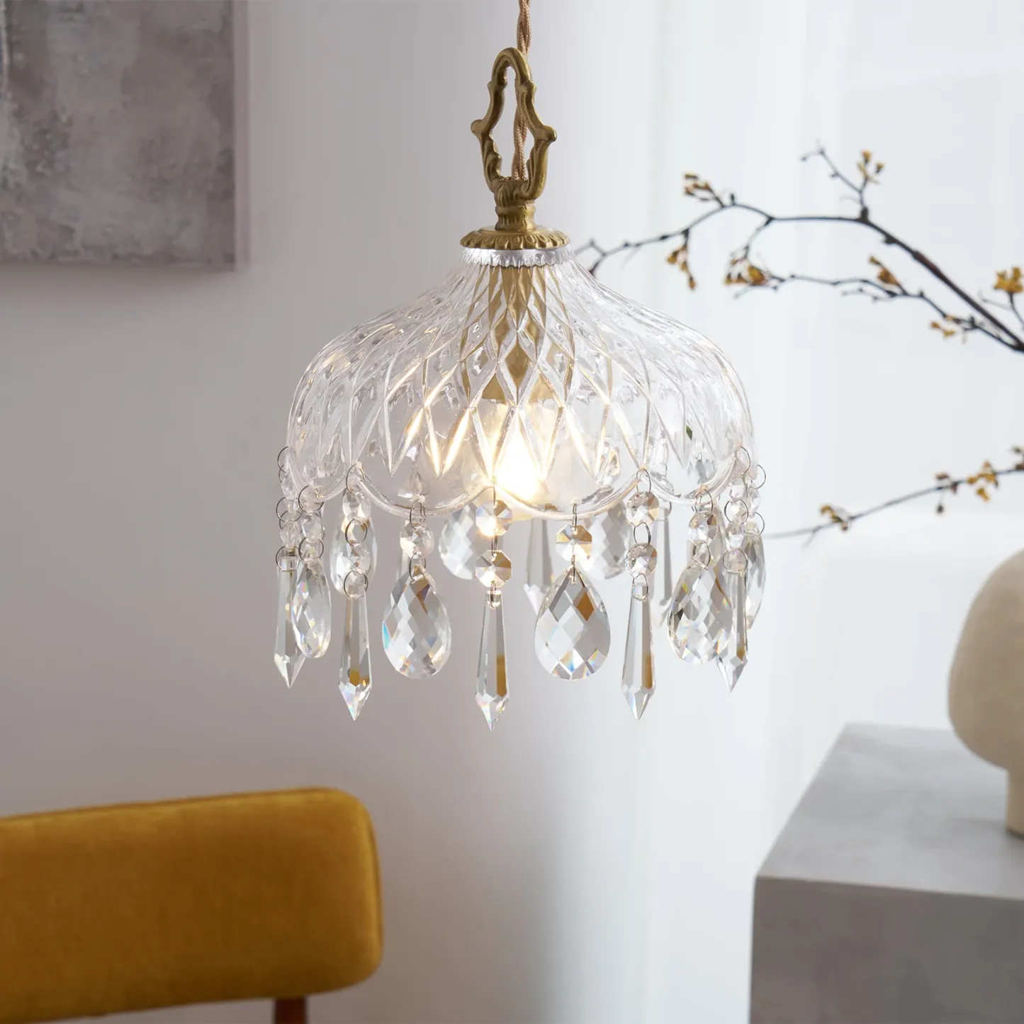 Marilyn Vintage Metal Crystal Glass Pendant Light Bedroom Living Room