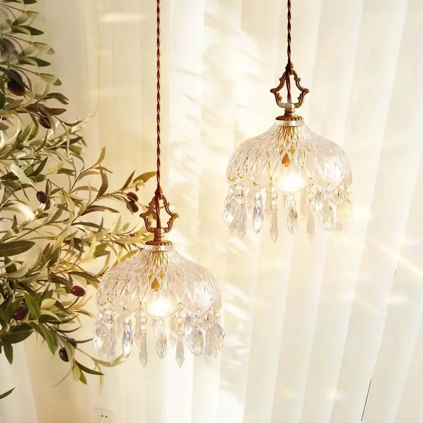 Marilyn Vintage Metal Crystal Glass Pendant Light Bedroom Living Room