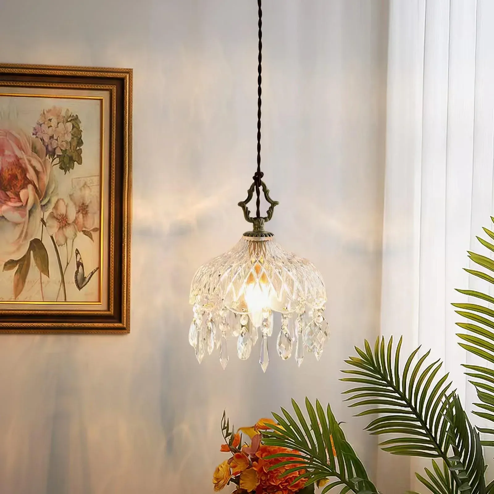 Marilyn Vintage Metal Crystal Glass Pendant Light Bedroom Living Room