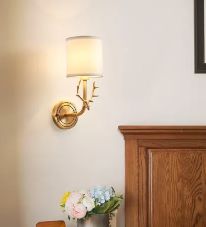 Alessio Vintage Brass Deer Head Fabric Wall Light Bedroom Hallway