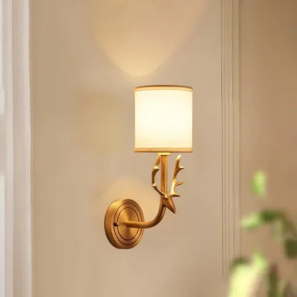 Alessio Vintage Brass Deer Head Fabric Wall Light Bedroom Hallway