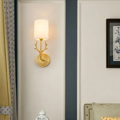 Alessio Vintage Brass Deer Head Fabric Wall Light Bedroom Hallway