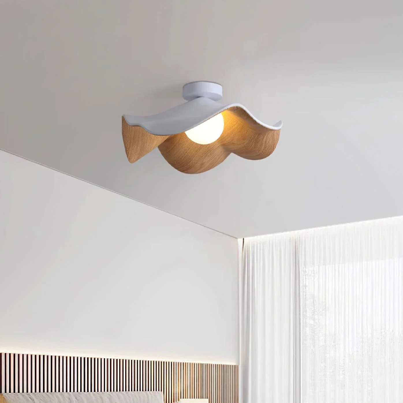 Carins Modern Unusual White Wood Ceiling Light Bedroom Dining Room