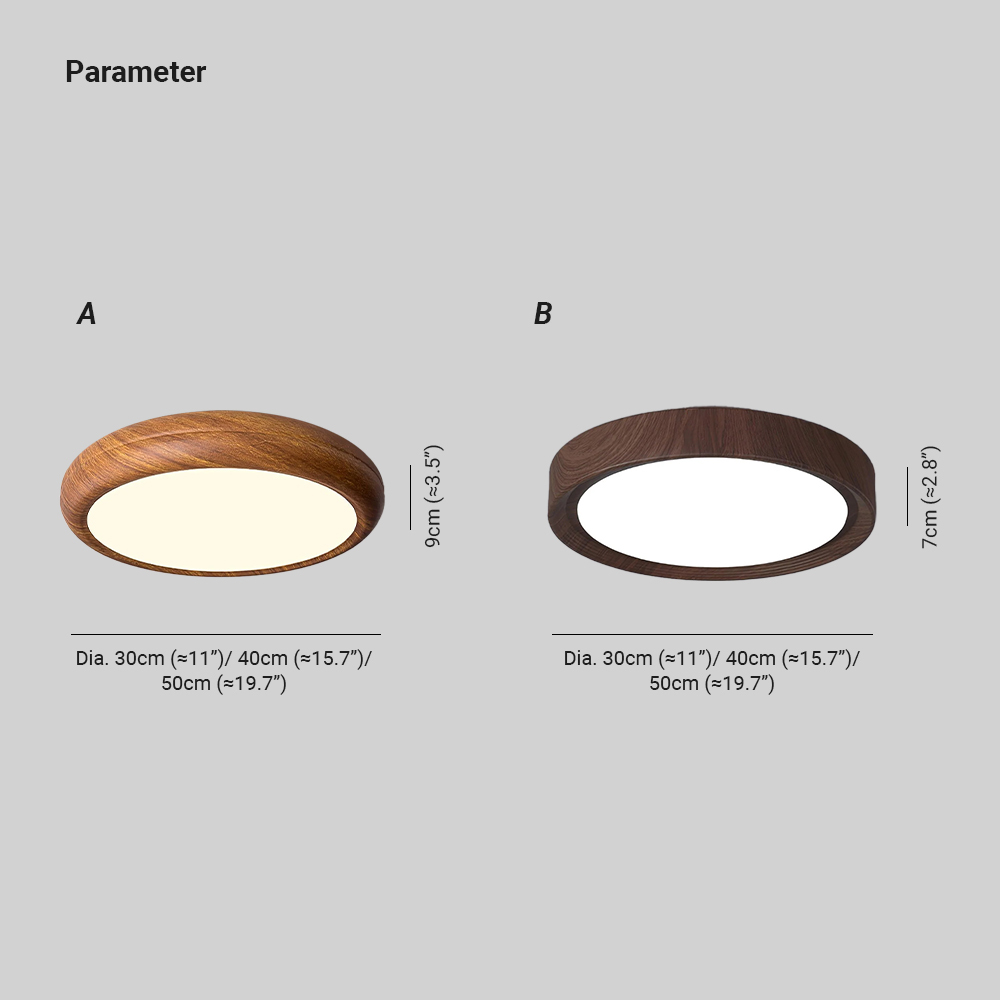 Ozawa Round Wood Ceiling Lamp - Dimensions and Specifications