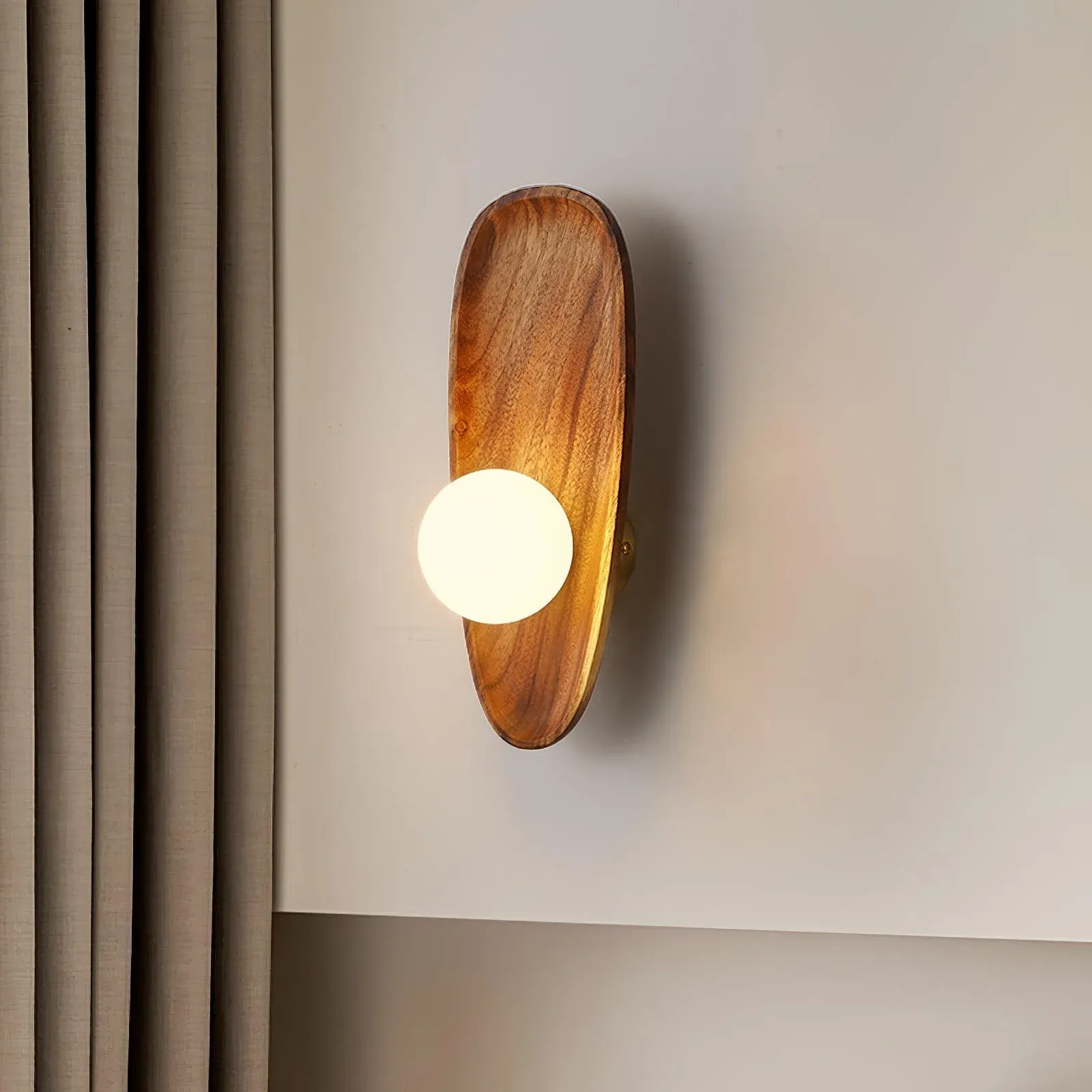 Muto Natural Wood Glass Walnut Wall Lamp Bedroom Living Room