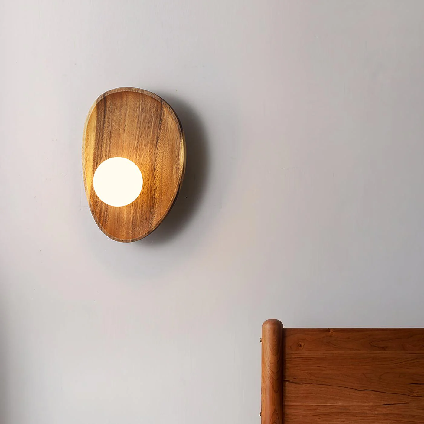 Muto Natural Wood Glass Walnut Wall Lamp Bedroom Living Room