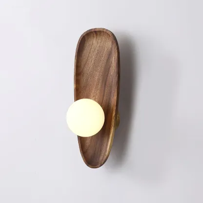 Muto Natural Wood Glass Walnut Wall Lamp Bedroom Living Room