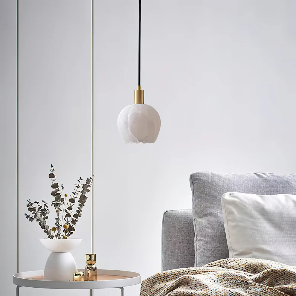 Jade Modern Ronde Bloem Metaal Albast Hanglampen Slaapkamer Eetkamer