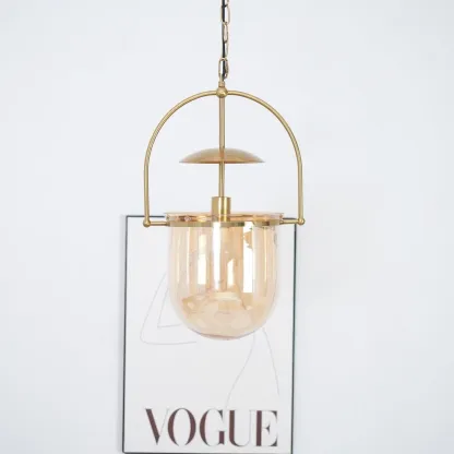Alessio Unusual Glass Amber Clear Metal Pendant Light Bedroom Living Room