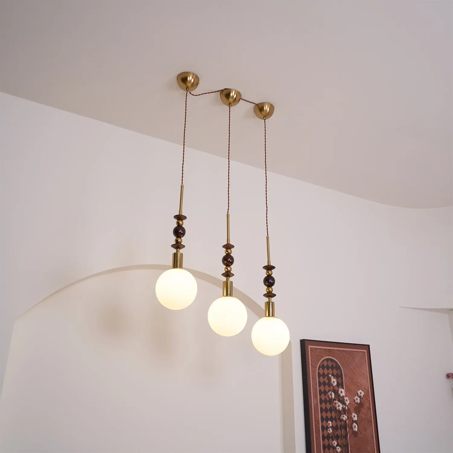 Hailie Minimalism Metal Globe Wood Pendant Light Bedroom Living Room