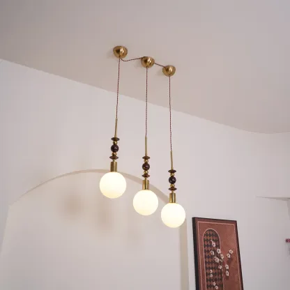 Hailie Minimalism Metal Globe Wood Pendant Light Bedroom Living Room