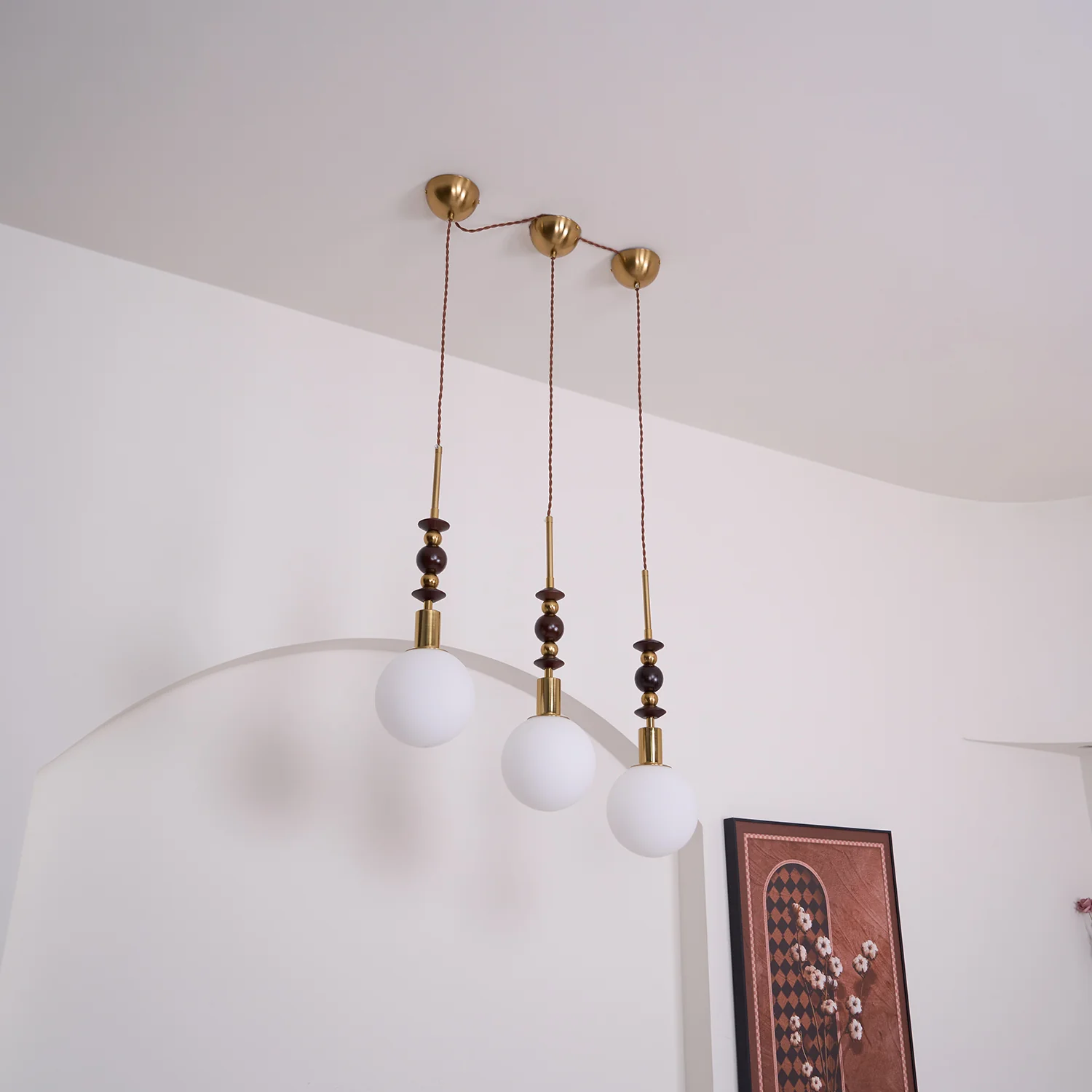 Hailie Minimalism Metal Globe Wood Pendant Light Bedroom Living Room