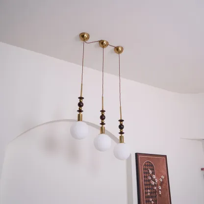 Hailie Minimalism Metal Globe Wood Pendant Light Bedroom Living Room